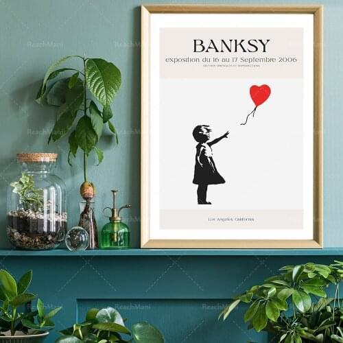 Affiche du musée Banksy, graffiti wall art, urban street art, poster for girl with balloon exhibition