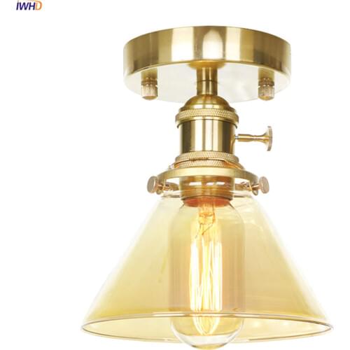 IWHD Nordic Modern Copper Ceiling Lights For Living Room Porch Kitchen Flush Mount LED Ceiling Lamp Edison Lamparas De Techo