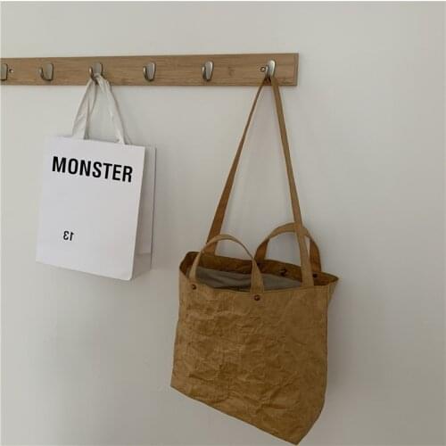 Washed Kraft Paper Shoulder Messenger Bag Solid Color Large Capacity Tote Shopping Handbag