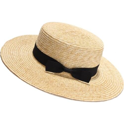 Natural Straw Hat for Women Flat Top Hat Sun-Shading Hats