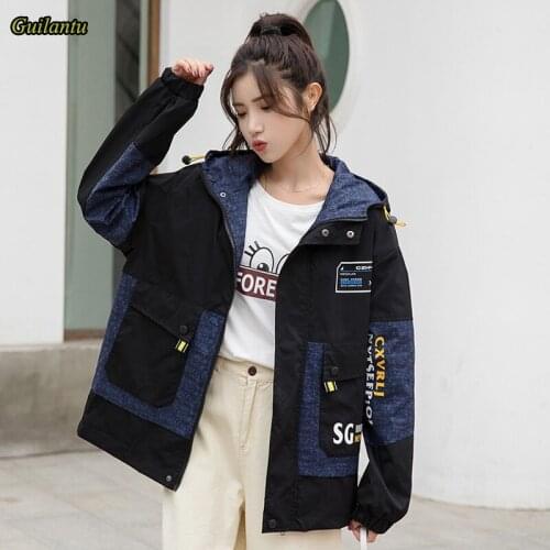 Womens Spring Oversize Jacket Outerwear Hooded Zipper Print Letter Casual Basic Coat Female Harajuku Street Bomber Jackets