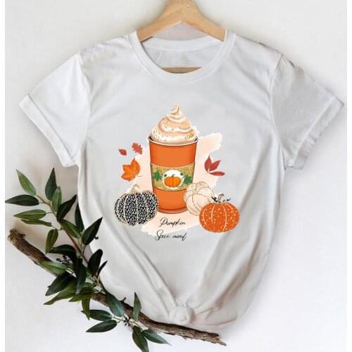 Female Tees Top Print T-Shirt Women Autumn Pumpkin Sweet Spice Lovely Fall Thanksgiving Halloween Graphic Clothing Tshirt T