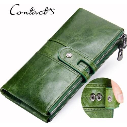 Womens Leather Wallet Leather Womens Wallet Multifunctional Double Zipper Womens Clutch Card Holder