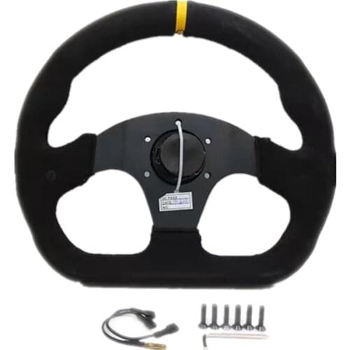 13 inch 320mm D Shape Flat Drift Car Steering Wheel Suede Steering Wheel with Horn Button