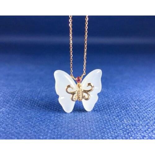 18K gold inlaid and white white butterfly clavicle chain hde01