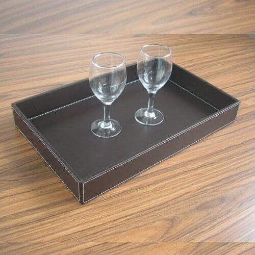 39x25.5cm rectangle wood brown leather serving tray trays bandejas for tableware food fruit snacks sugars storage 293B