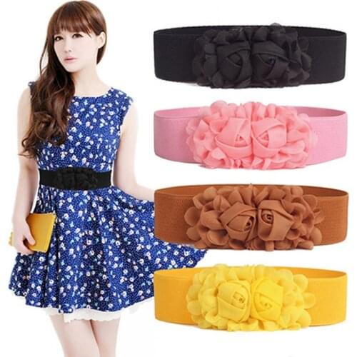40%HOTBelt Elastic Double-flower Fabric Wide Elastic Waist Belt for Party