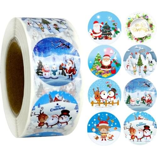 500 Labels Merry Christmas Stickers For Xmas Round Holidays Stickers Thank you Greeting Cards Sealing Gift Decoration Stickers