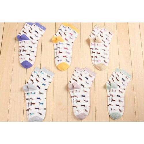 500 pairs/lot women amimal dog print cotton sock 6 color for choose