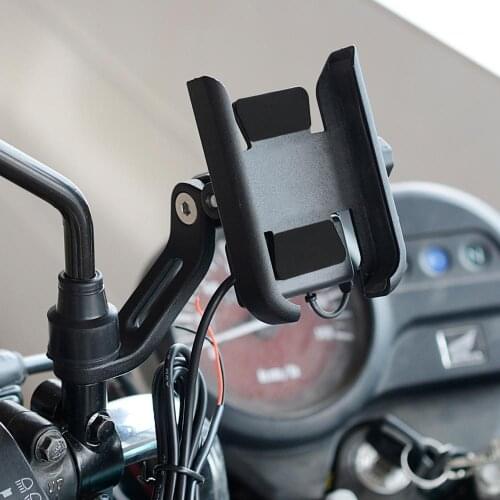 80% Dropshipping!! Motorcycle Phone Holder 360-Degree Rotation Bike Mirror Mount with USB Charger
