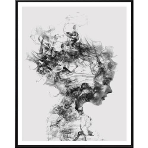 Abstract Modern Minimalist Canvas Girl Fog Girl Poster Black White Wall Pictures for Living Room Home Decor Wall Painting Cuadro