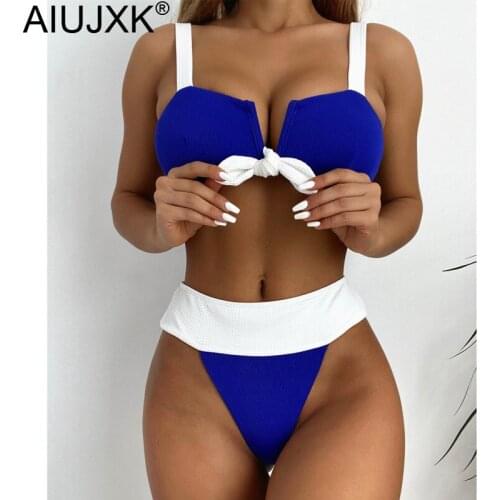 AIUJXK Womens Split Swimsuit Patchwork Color Bikini Set 2021 Beach Swimwear 2 Piece Summer Bathing Suit Sexy Biquini Lingerie
