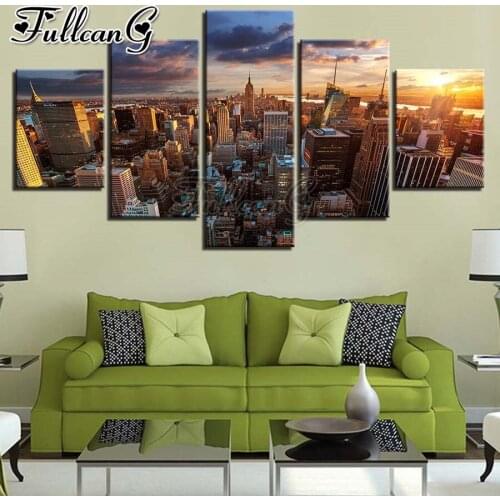 FULLCANG New York City View 5 piece diy diamond painting full square round drill mosaic embroidery sale home decoration FC2831