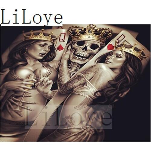 LI LOYE Diamond Painting Cross Stitch Skeleton Poker Girl Diamond Embroidery icon Diamond Mosaic Rhinestones Decor Paintings R99