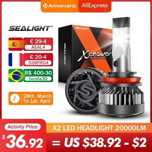 SEALIGHT 2PC H11 9005 9006 Car LED Light Headlight Bulb 100W 20000LM Brighter LED Headlights 9012 H4 Hi/Lo Beam Head Lamp 6000K