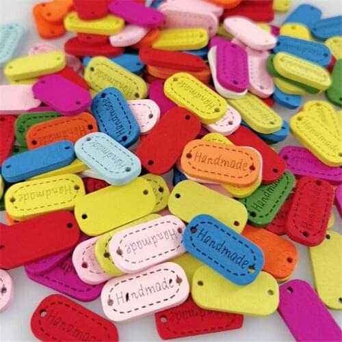 Free Shipping 100Pcs Random Mixed 2 Holes"handmade" Wood Sewing Buttons Scrapbooking 11*23mm