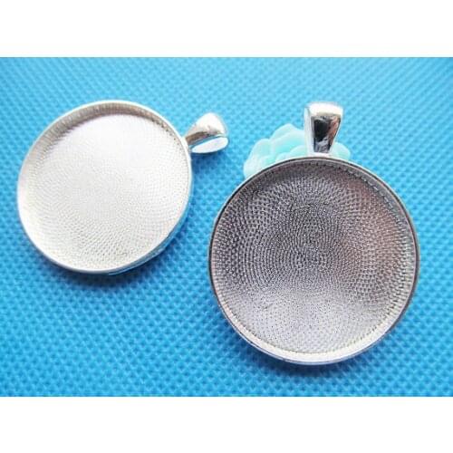 Free Shipping 5pcs Heavy Silver Plated Round Base Setting Tray Bezel Pendant Charm/Finding,Fit 30mm Cabochon/Cameo,DIY Accessory