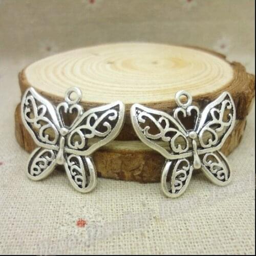 Free shipping! 32pcs Antique silver Charms Butterfly Pendant Fit Bracelets Necklace DIY Metal Jewelry Making