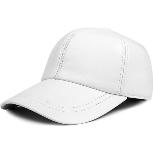 Men Genuine Leather Baseball Caps Women White/Red Simple Casual Dome Hat Male 55-58 cm Ajustable Chapeau Hockey Gorra Big Brim