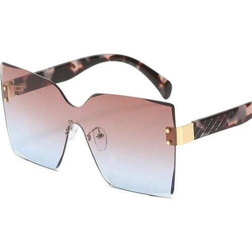 Retro One Piece Square Sunglasses Women Fashion Rivets Gradient Eyewear Trending Gray Red Leopard Sun Glasses Men Shades