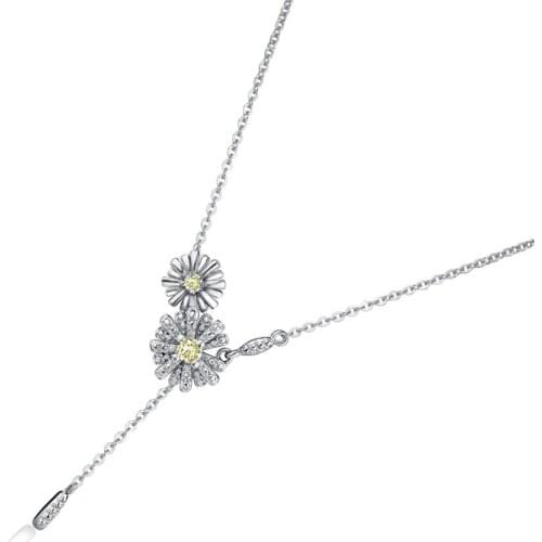 NEW cute Small daisy Charm Chain Necklace Cubic Zirconia Silver Color Jewelry Pendant Necklace for Women Gift