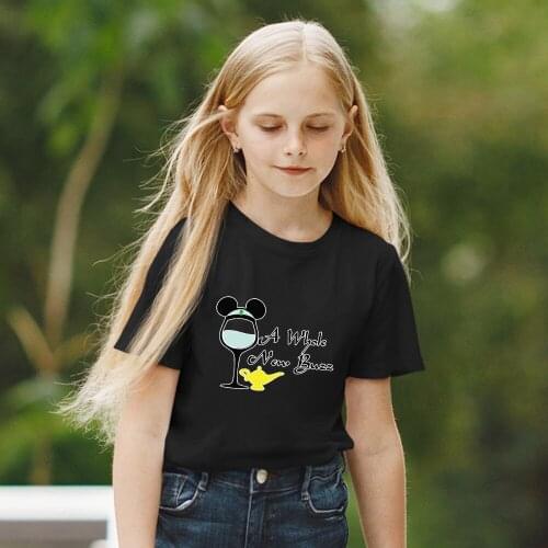 Children T-shirts Summer New Top Wine Glass Princess Printing Kawaii Tshirts Black White Tees Disney Drop Ship Jasmine Pattern