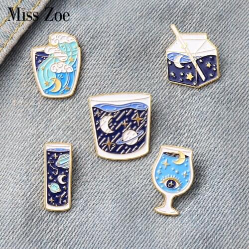 Starry Sky Bottles Enamel Pins Custom Universe Sea Planet Brooch Lapel Badge Bag Cartoon Astronomy Jewelry Gift for Kids Friends