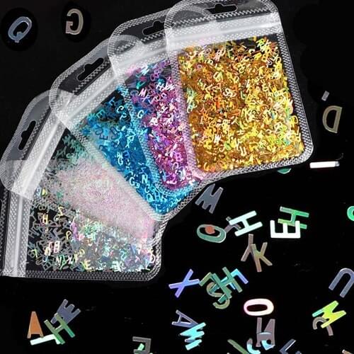 Letter Nail Glitter Mix Color Flakes Shiny Sequins Dust Mirror Shaped Paillette Tips Manicure