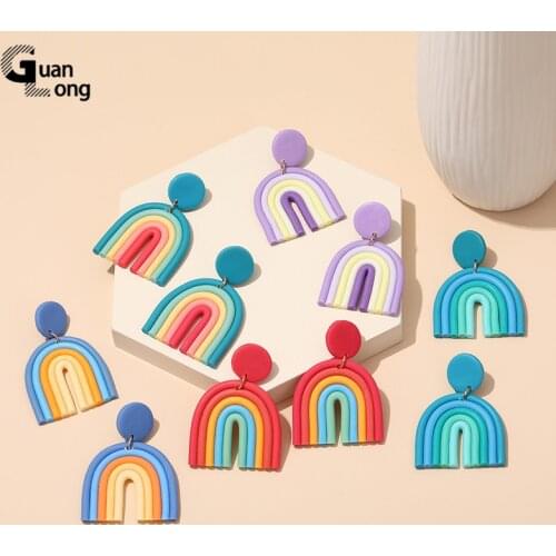 GuanLong Ladies Clay Rainbow Drop Earrings For Women Polymerclay Jewelry Korean Big Long Dangle Earrings Trend Hanging Girls
