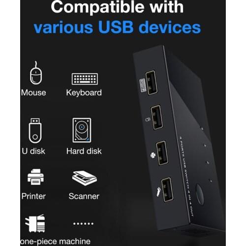 Hdmi Kvm Switch Usb 2.0 Sharing Switch 4 Port USB Peripheral Switcher Adapter Box Hub 4 PCs Share 1 USB Device For Printer