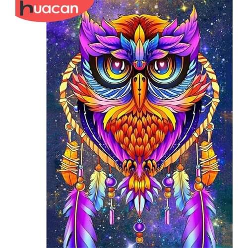 HUACAN Full Square Diamond Painting Owl Rhinestone Kit Diamond Embroidery Animal Diamond Mosaic Cross Stitch Decor For Home