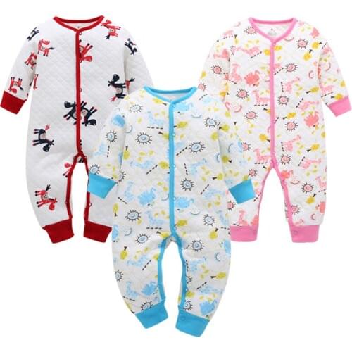 1pcs new Autumn Winter kid bear Rompers Long Sleeve Cotton Cartoon sun elephant Giraffe printing Baby Boys girl Jumpsuit