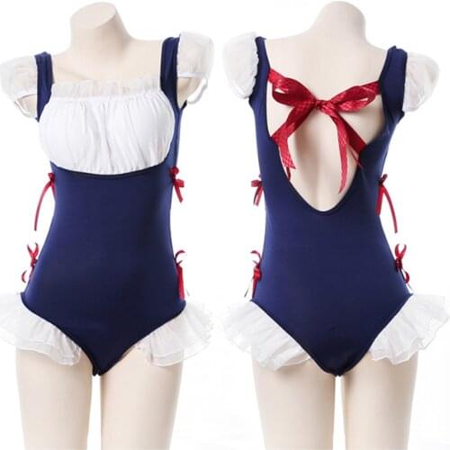 Anime Princess Cosplay Costume Lolita Bowknot Backless Maid Uniform Lingerie Japanese School Girl Swimsuit Bodysuit Dropship