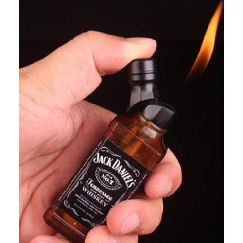 Creative Copy Wine bottle Flame Gas Lighter Unique Personal Whiskey Cigarette Lighters Windproof Butane Gas Turbo Lighter Gift
