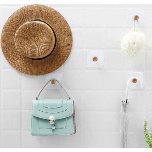 Wooden Transparent Non Perforated Viscose Hook Bag Storage Hook Bathroom Traceless Wall Door Rear Hook Practical Universal Home