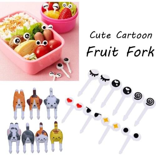 Kitchen Cute Fruit Toothpick Set Lovely Eye Cartoon Forks Children Decorative Tableware Food Picks Dessert Fruit Fork for Kids