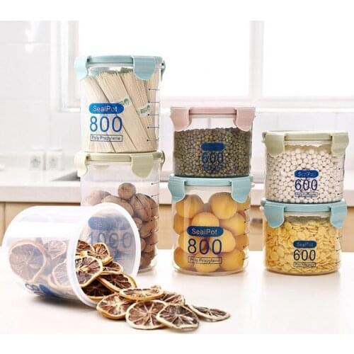 Kitchen Food Container Seal Pot Tea Coffee Candy Storage Tank Plastic Cereals Snacks Box Cookie Canister Jars Storage Bottles