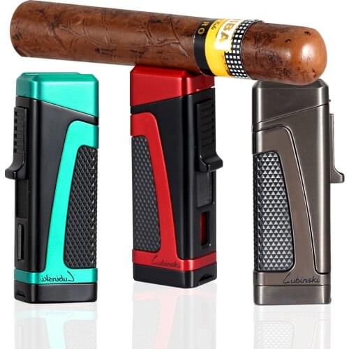 LUBINSKI Lighter Torch Windproof Metal Butane Gas Cigar Lighter 3 Jet Portable Smoking Ignition Cigarette Lighters