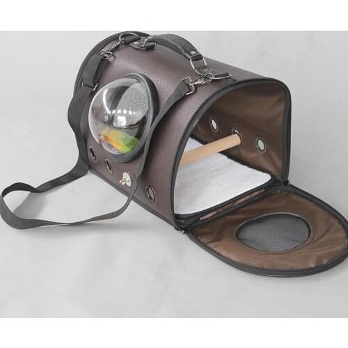 Mini Outdoor Travel Transport Parrot Cage Bird Carriers Accessories Pet Space Capsule Bag with Wood Perch and Feeder