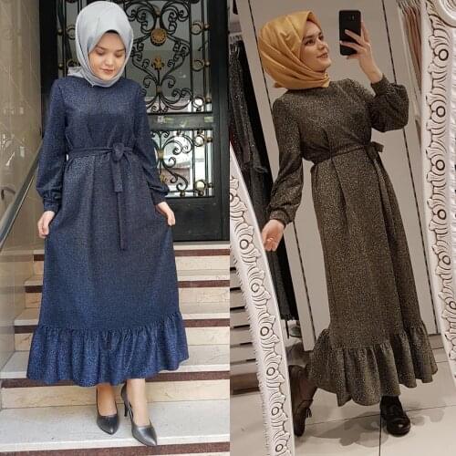 Muslim Women Kaftan Abayas Glitter Long Maxi Dress Party Robe Turkish UAE Ramadan Islamic Clothing Arab Jilbab Gown Dubai Gown