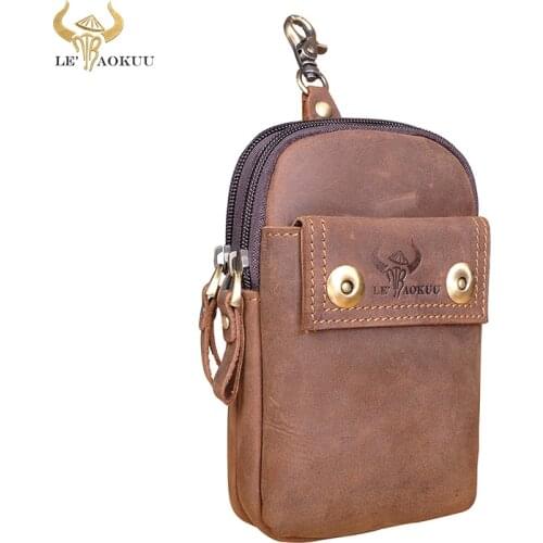 Top Quality Real Leather men Casual Travel Design Small Pouch Fashion Hook Fanny Waist Belt Pack Cigarette Case Phone Pouch 009