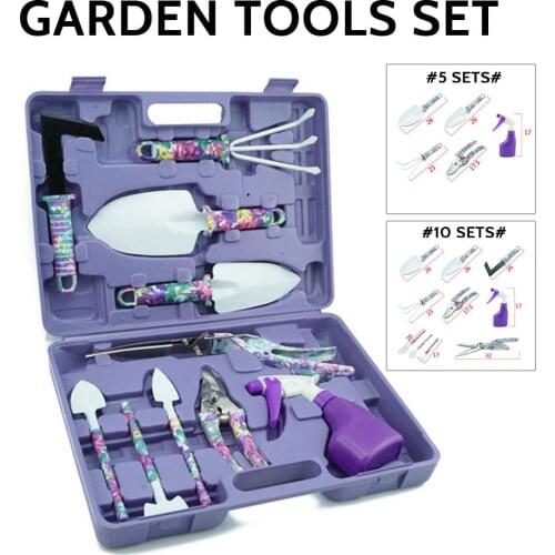 Garden Tools Set 5 /10 Pieces Lightweight Gardening Tools Kit Pruner Trowel Transplanting Spade Rake Spray Bottle And Tote Bag