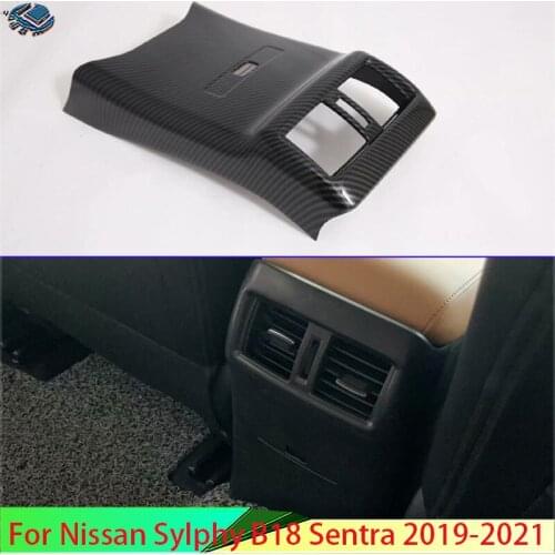 For Nissan Sylphy B18 Sentra 2019 2020 Car Accessories Carbon Fiber Style Plated Armrest Box Rear Air Vent Frame Trim Cover