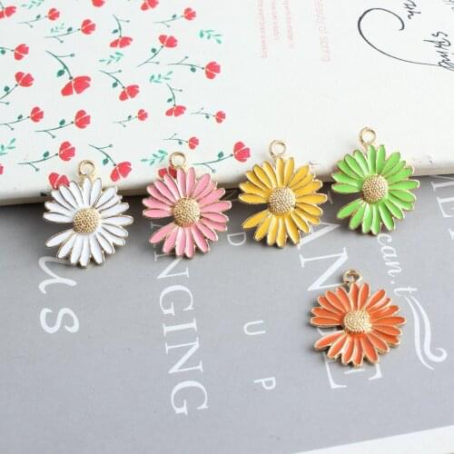 Newest 50pcs Fashion Daisy Flower Zinc Alloy Charms Gold Tone Plated Colorful Enamel Metal Ornament Earring Pendants 19*23mm