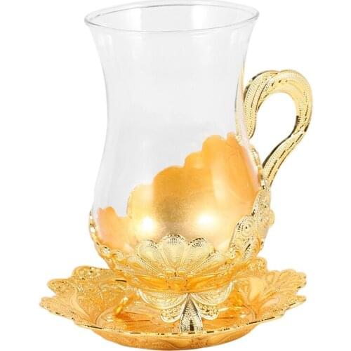 New 150ML Metal Coffee Glass Cup European Style Zinc Alloy Exquisite Craft Coffee Set Tea Cup Milk Tea Water Cup Dish Set