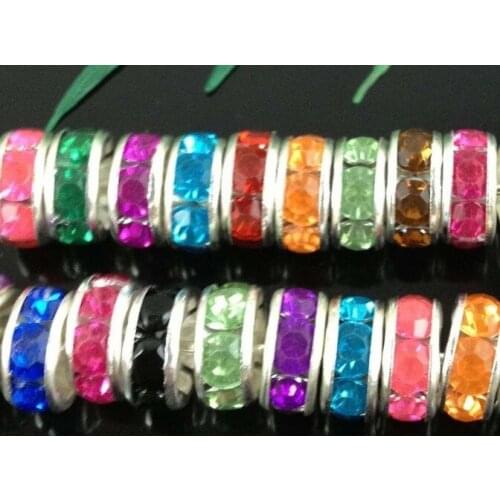 New arrival best 8mm Mixed Color Lot Crystal Rhinestone Rondelle Spacer Silver Plated mental Loose Beads Fit Charm Bracelet