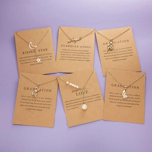 New Arrival Wish Card Lotus Butterfly Pearl Letter Pendant Necklace Women Clavicle Chain Wedding Lover Female Jewelry Accessory