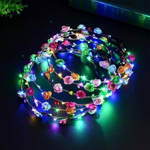 Women Girls LED Light Up Flower Headband Flashing Glow Crown Party Hair Wreath Q1FA