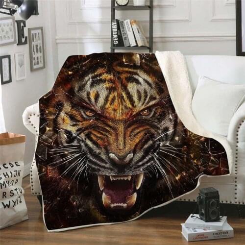 Bucktooth Tiger 3D Printed Sherpa Blanket Couch Quilt Cover Travel Bedding Outlet Velvet Plush Throw Fleece Blanket Bedspread
