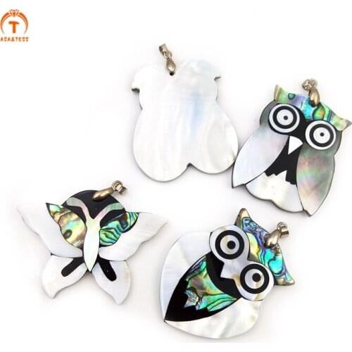 3Pcs Natural Abalone Shell Vampire Owl Shape Shell Pendant Abalone Shell Silver For Necklace Jewelry For Women Party Decorations